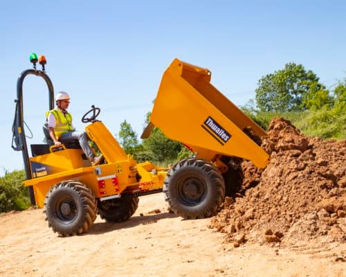 Thwaites 3-tonne front tip dumper tipping a load of spoil
